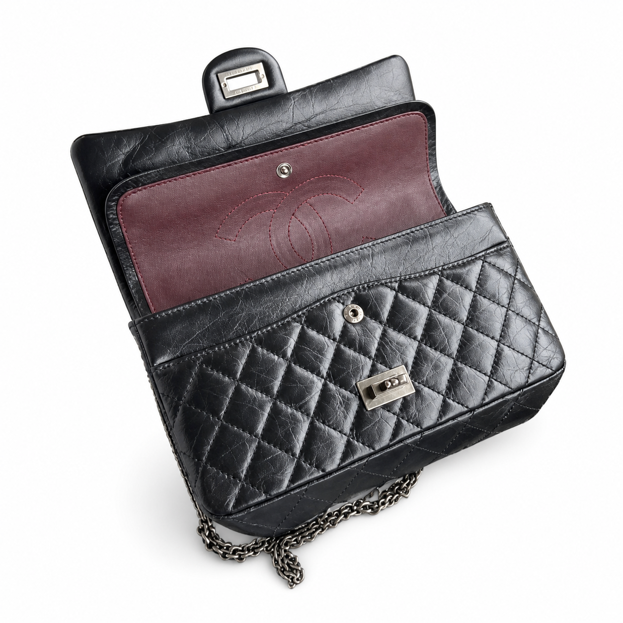 Chanel Black Aged Calfskin Quilted Flap Bag | Ruthenium Mademoiselle Lock & Multi-Chain