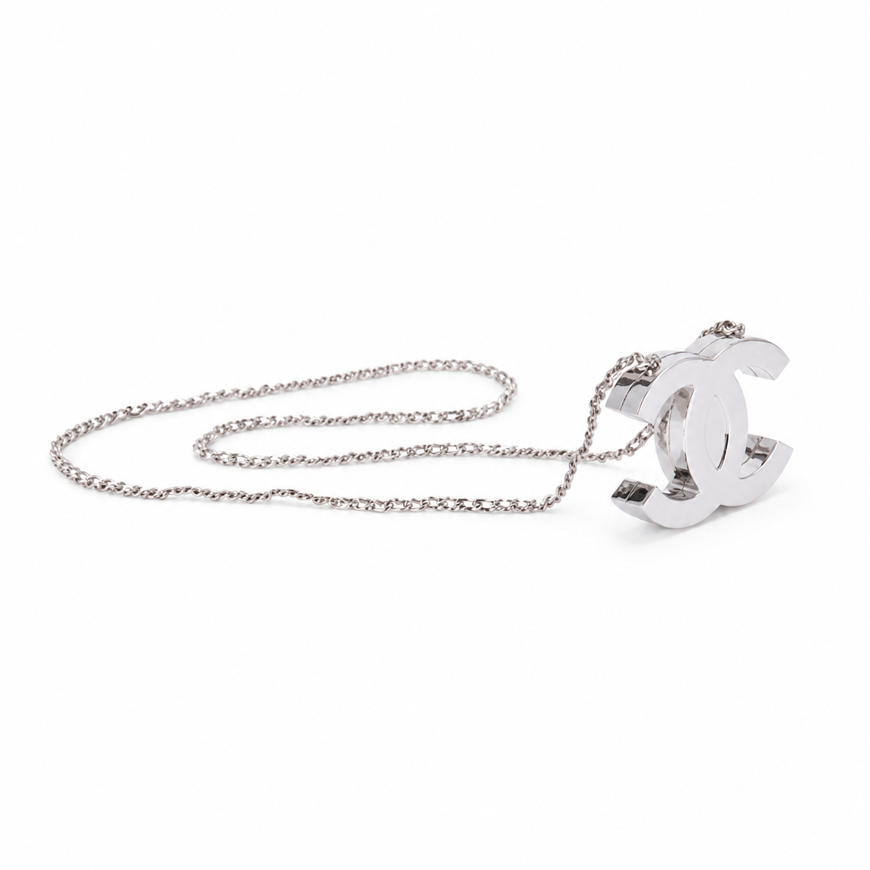 Chanel CC Logo Hard Shell Minaudiere | Silver Mirror & Chain — 10cm