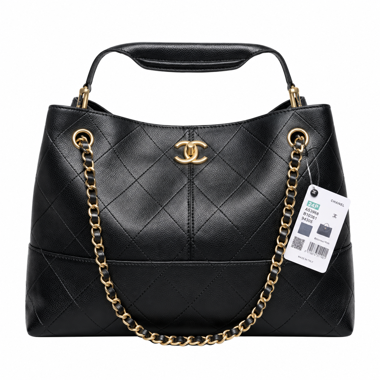 Chanel 24P Quilted Calfskin Hobo Bag Black 24×36×14cm