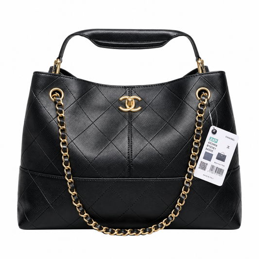 Chanel 24P Quilted Calfskin Hobo Bag Black 24×36×14cm