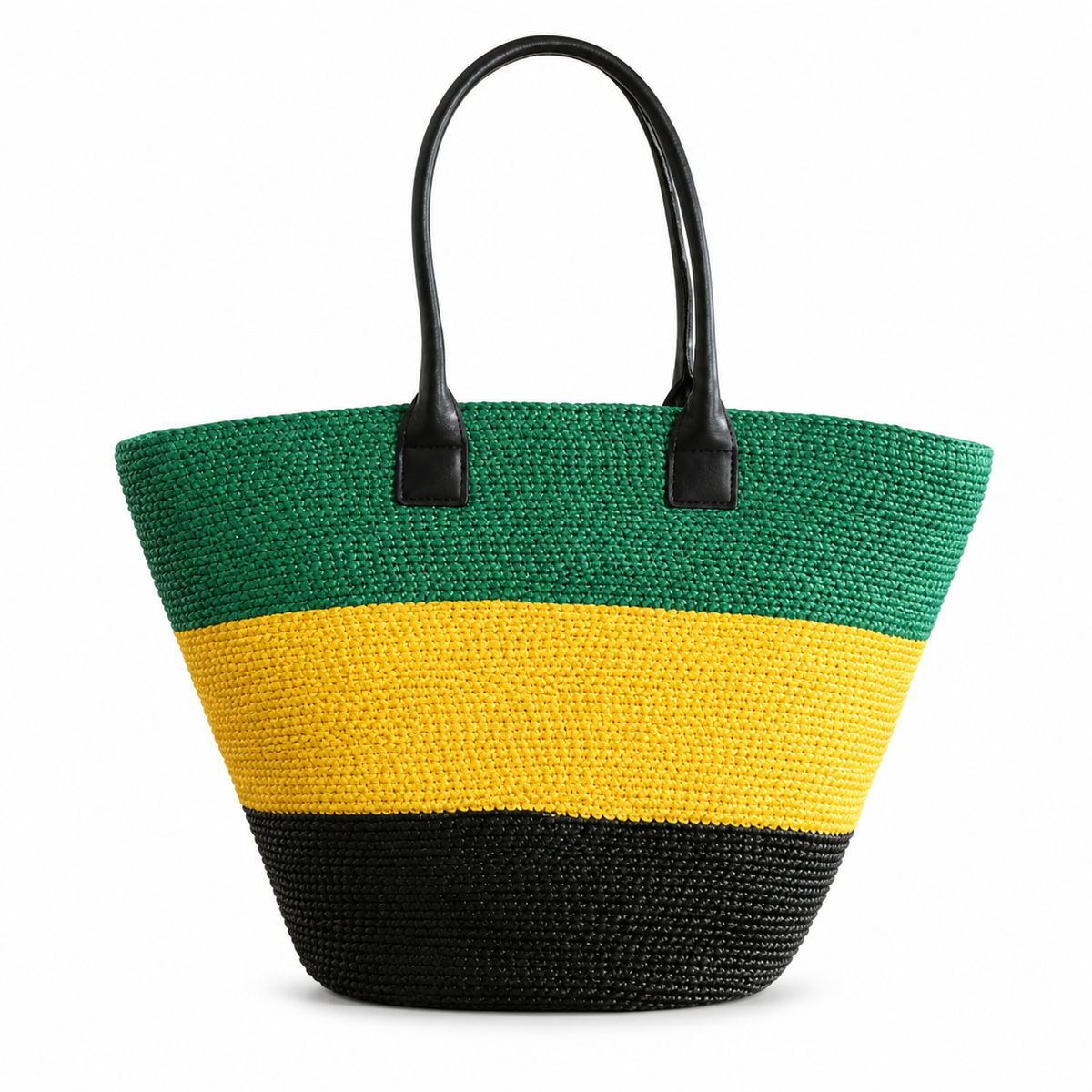 Chanel Green, Yellow & Black Raffia Market Tote | Woven CC & Leather Handles — 58cm
