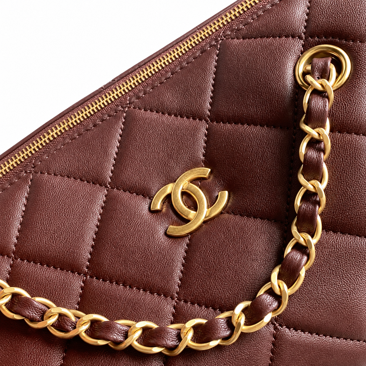 Chanel Deep Burgundy Lambskin Square-Quilt Camera Bag | Antique Gold CC, Side Pockets & Double Chain with Leather Strap