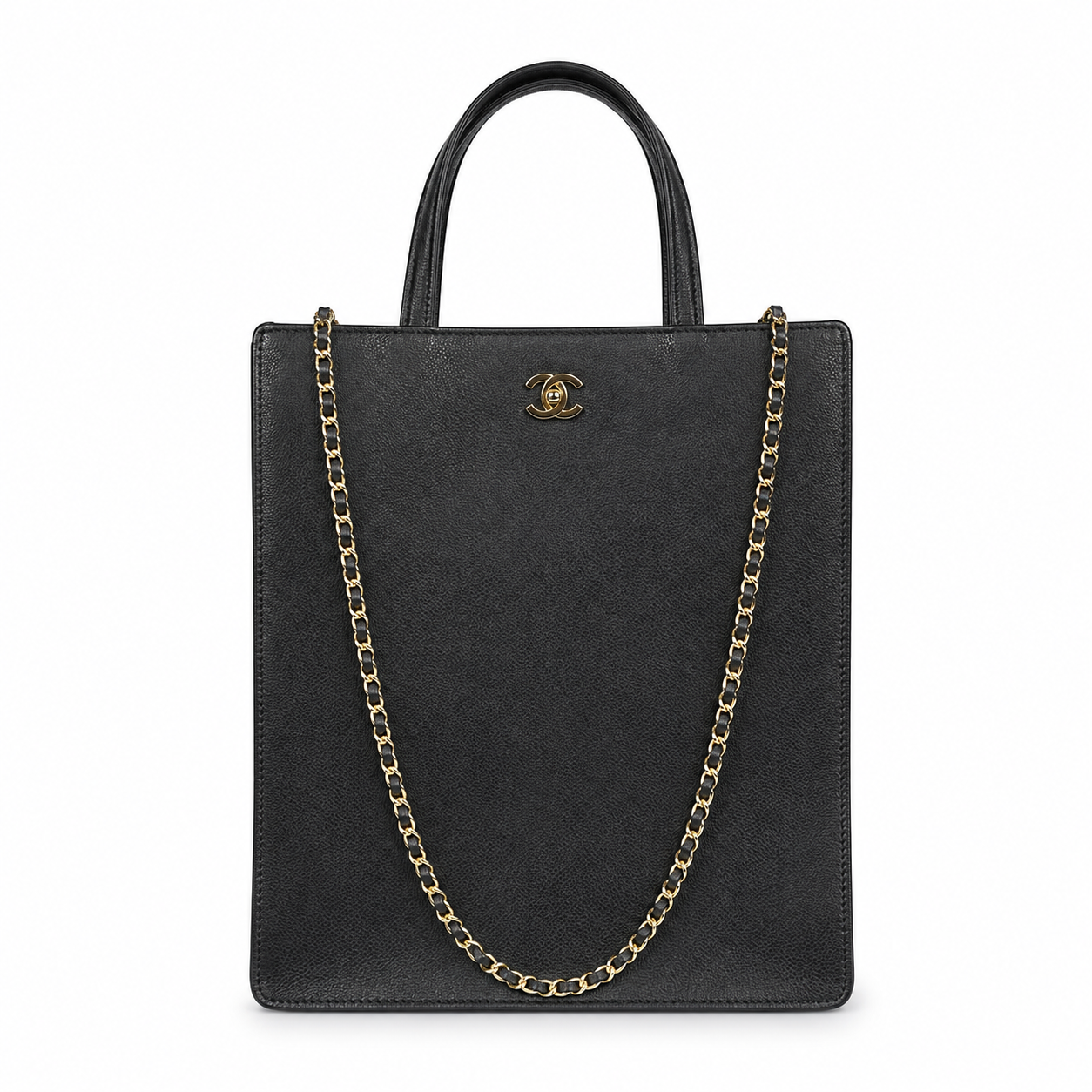 Chanel Black Smooth Leather Large Shopper Tote | Dual Handles & Gold CC Chain