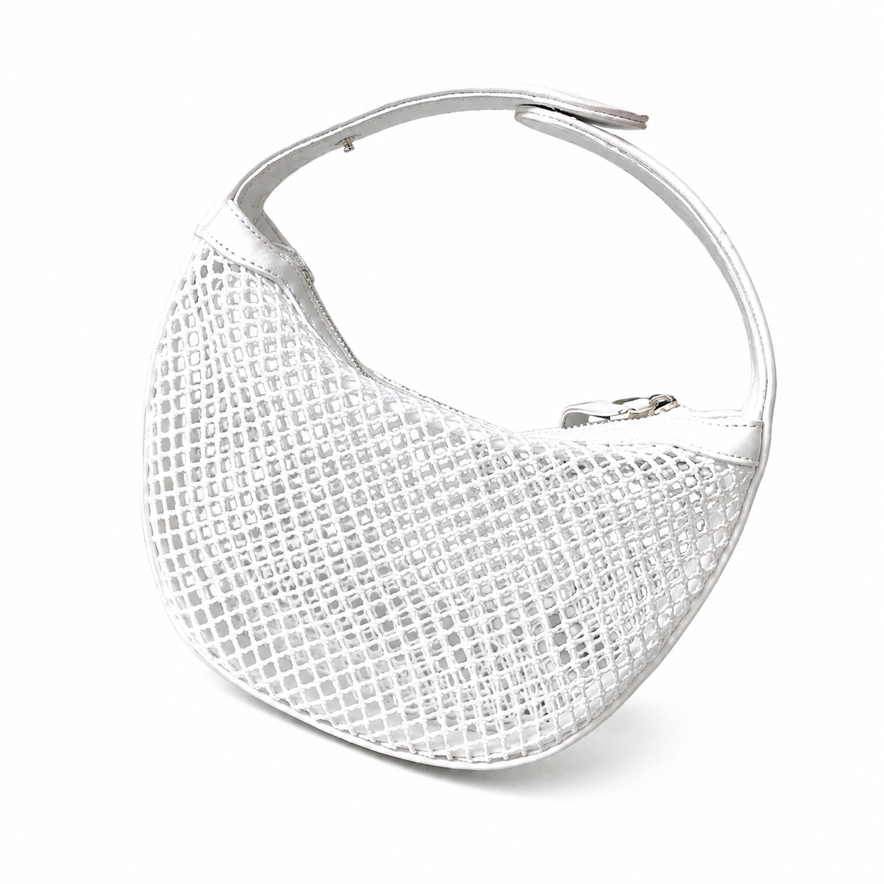 Chanel White Quilted Leather & Mesh Crescent Hobo Bag | Dual-Layer Construction & Silver Zip