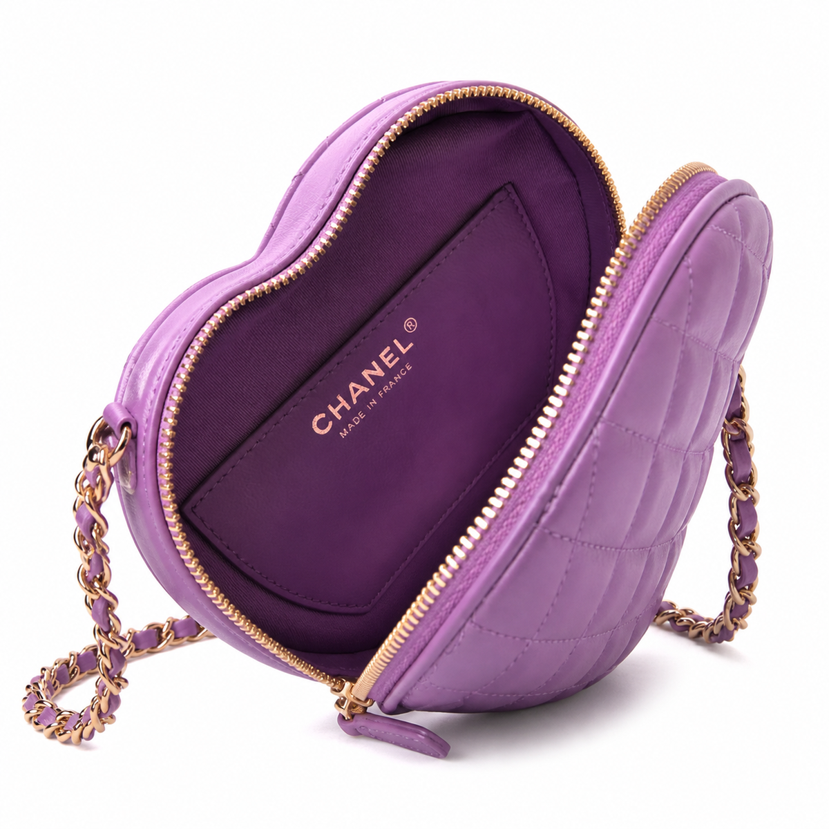 Chanel Heart Bag Lavender Purple Quilted Lambskin | Gold CC Turn-Lock — 18cm