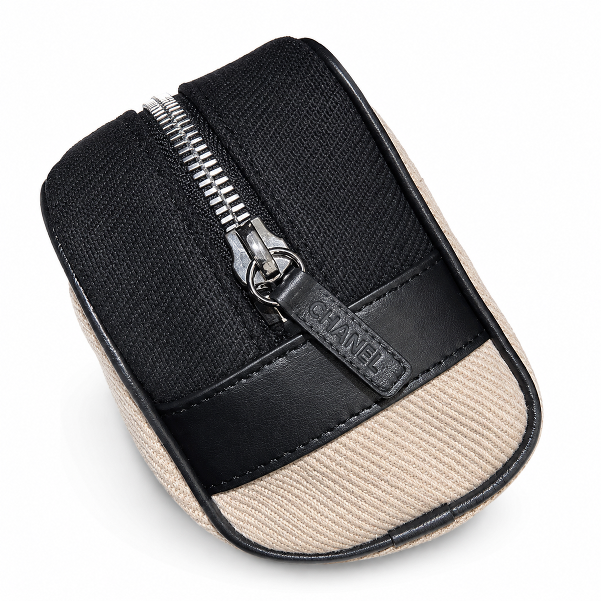 Chanel Natural Linen Camera Bag | Black CC Appliqué, Black Leather Trim & CHANEL Zip Pulls