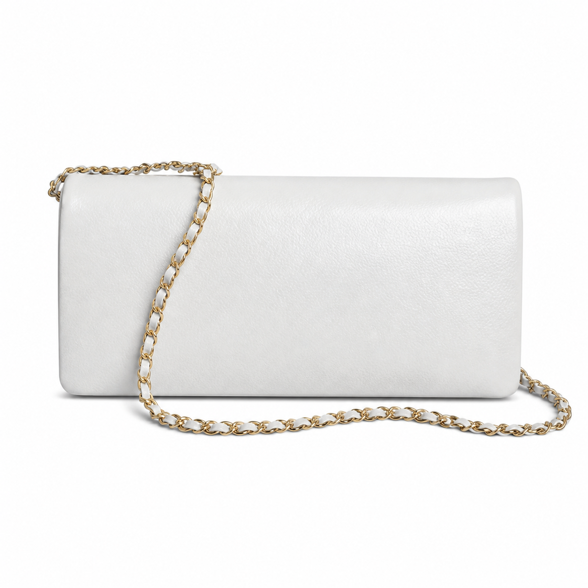 Chanel East-West Flap White Caviar | White-Surround CC Turn-Lock & Gold Coin Charm — 32.5cm