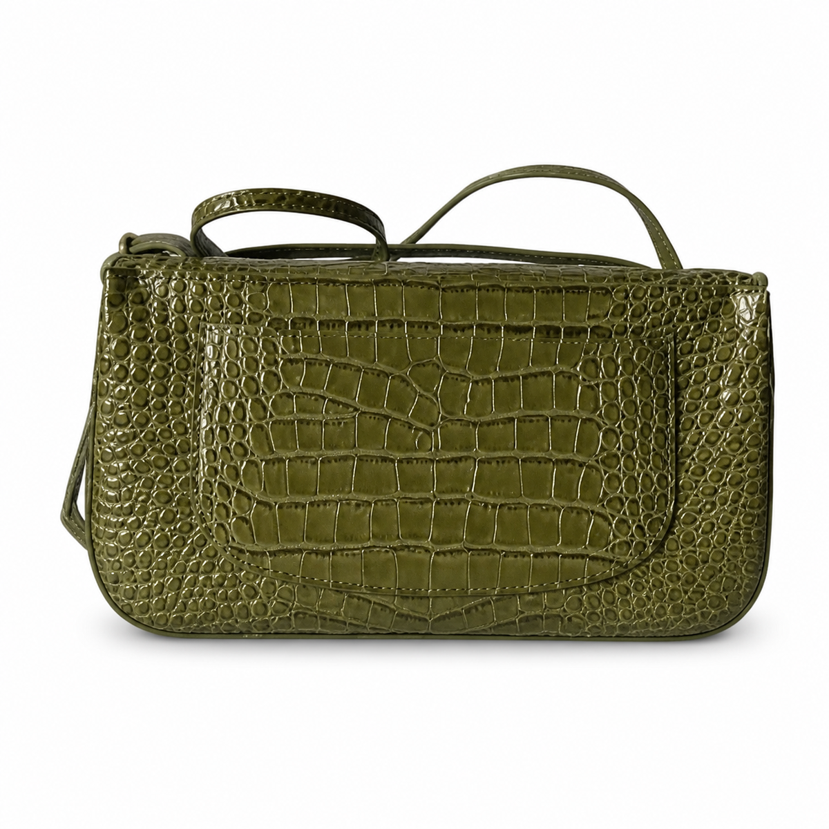 Chanel Classic Double Flap Bag Olive Green Crocodile-Embossed Leather | Gold CC — 32cm