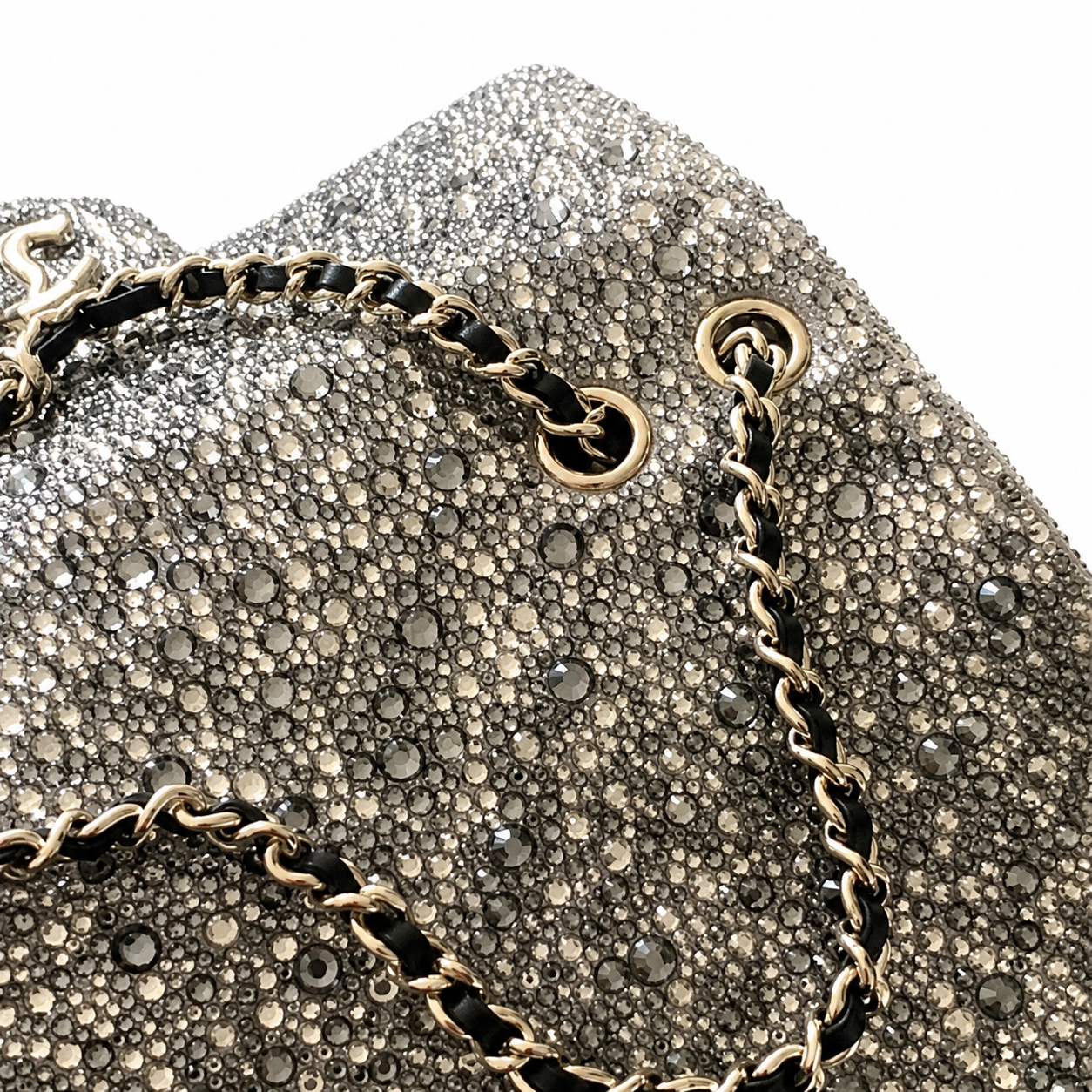 Chanel Grey Suede Monochrome Rhinestone Flap Bag | Silver-Grey Crystal Base, Black Hematite Scatter & Square CC Turn-Lock