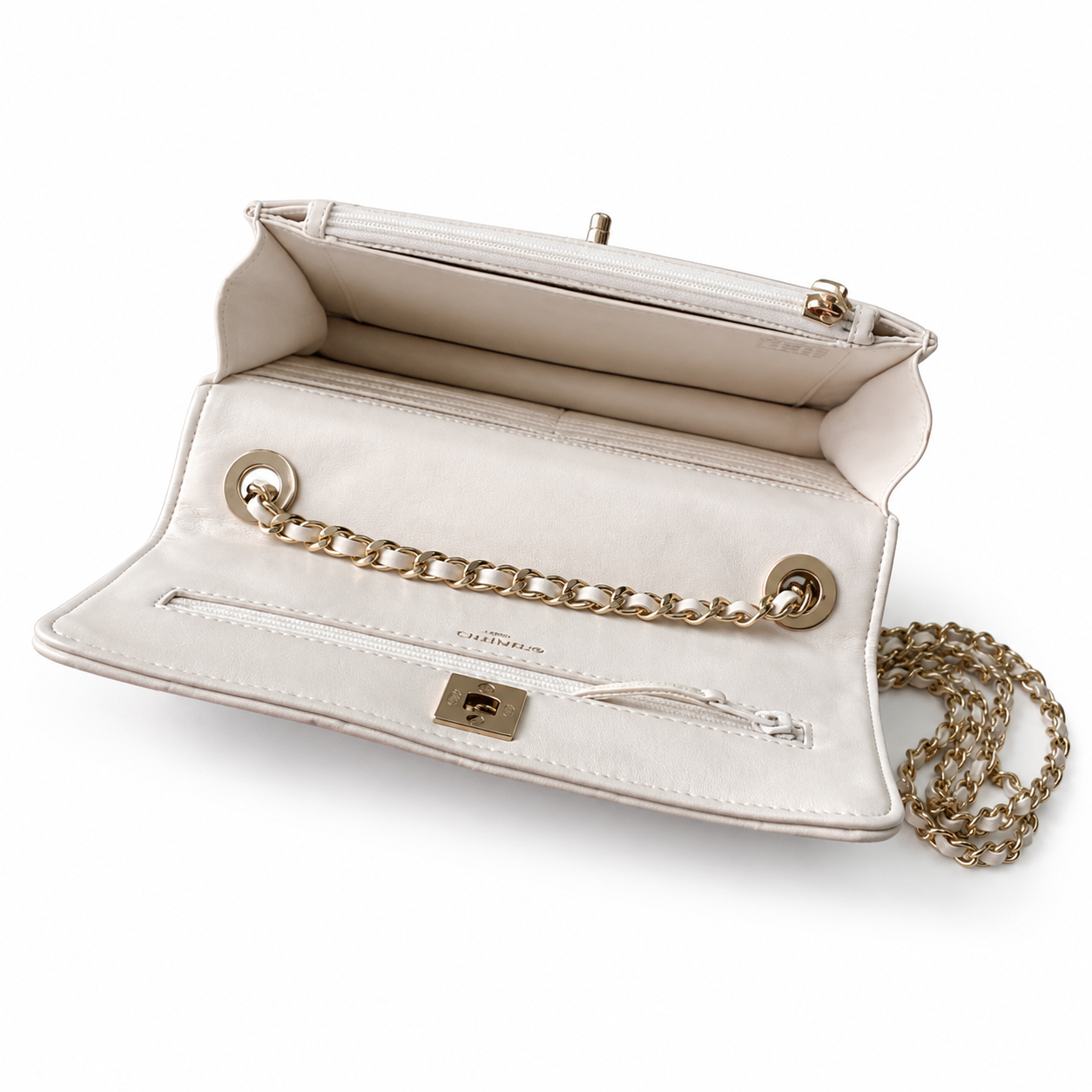 Chanel White Quilted Lambskin Flap Bag with Engraved CC & Gold Twist Rope Chain