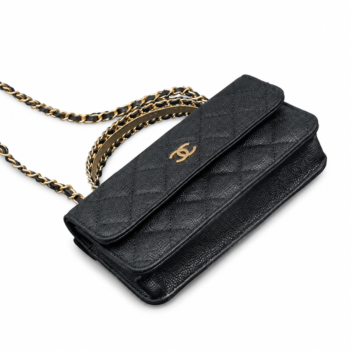 Chanel Black Quilted Caviar Mini Flap Bag | Top Handle & Gold Chain