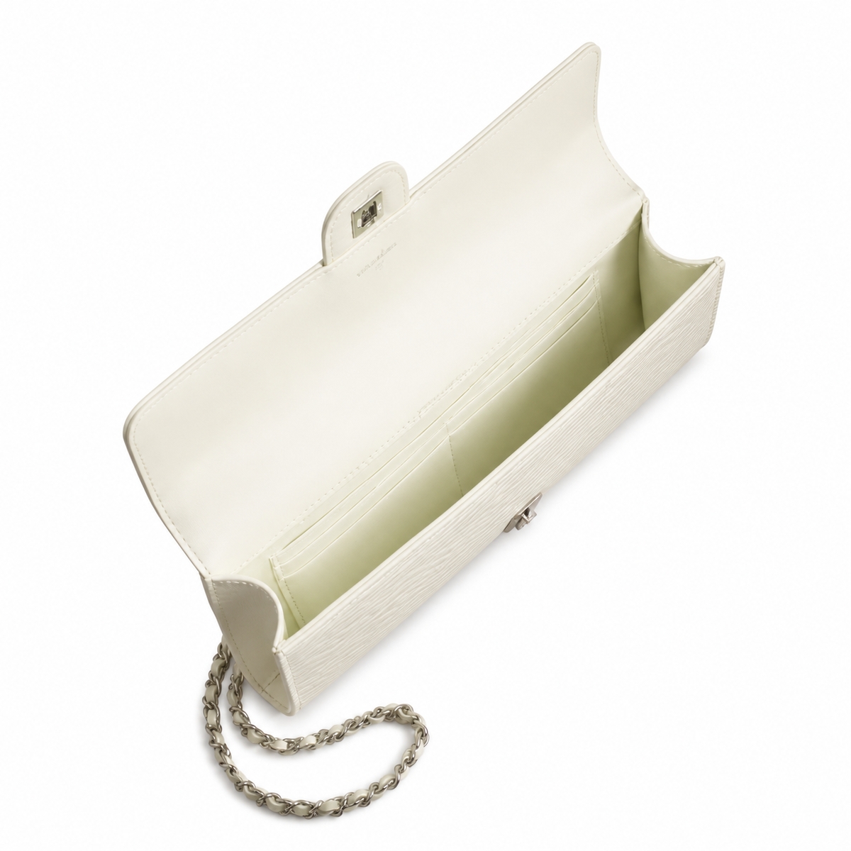 Chanel CC Embossed Cylindrical Flap Bag | White & Silver — 25cm