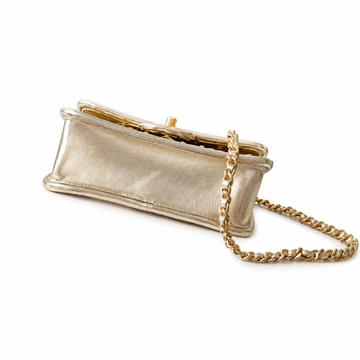 Chanel Champagne Gold Crinkled Metallic Small Flap Bag