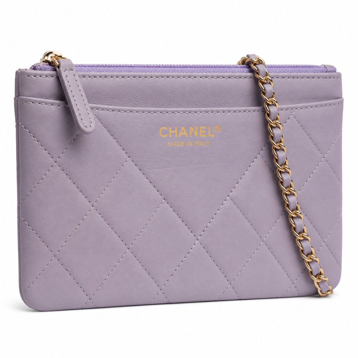Chanel Pale Lavender Quilted Lambskin Two-Piece Set | Mini Flap & Zip Pouch — 25cm