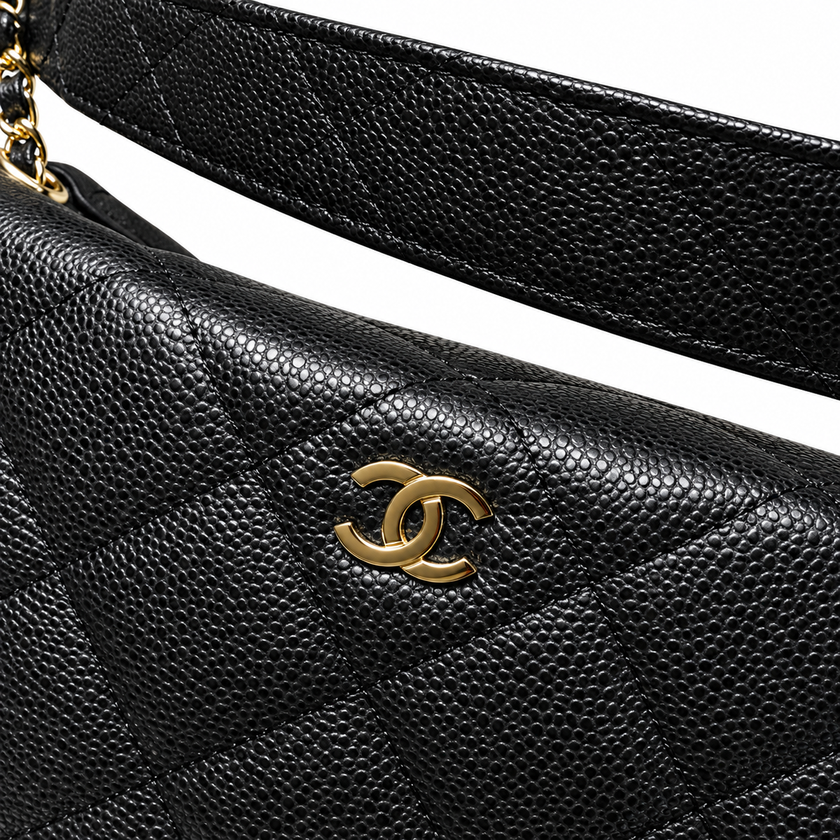 Chanel Crescent Zip Hobo Quilted Caviar Black Gold CC 22cm