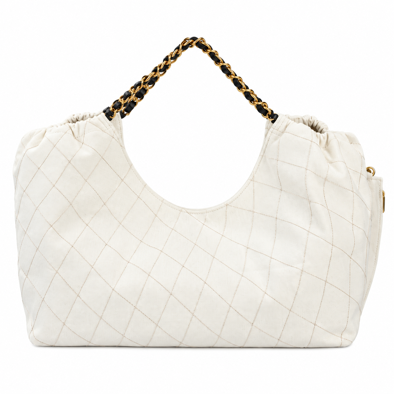 Chanel Large Gathered Hobo Tote Quilted Lambskin White Gold Chain 43cm