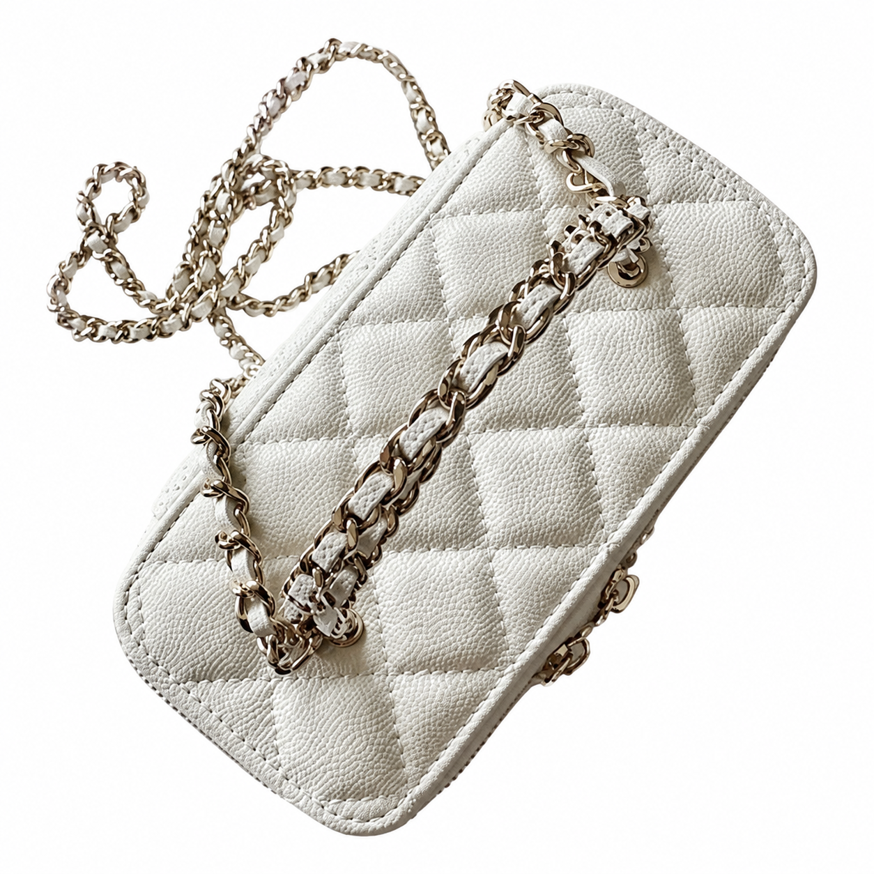 Chanel White Diagonal Quilted Caviar Vanity Box Bag | Silver CC Chain