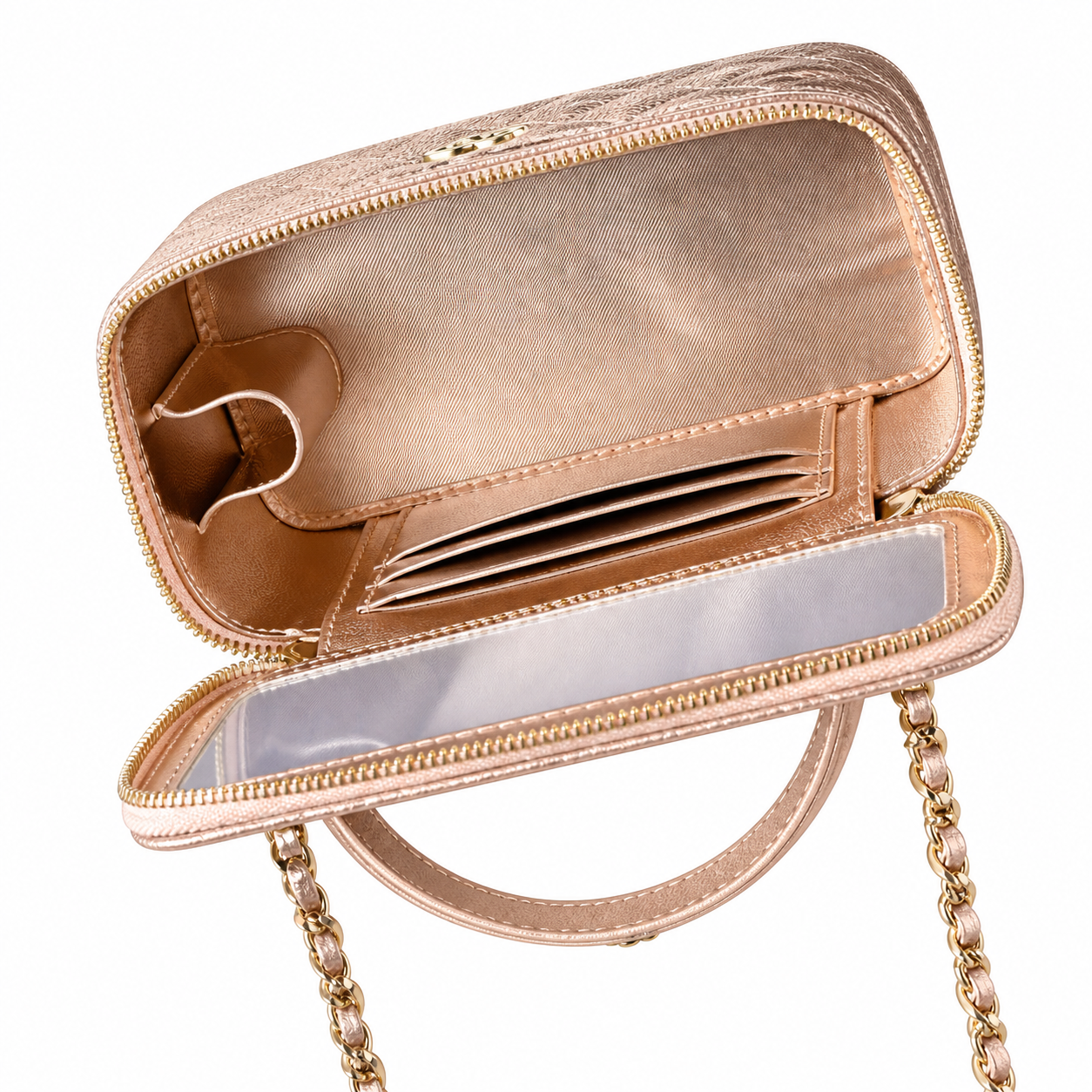Chanel Quilted Metallic Caviar Vanity Case Rose Gold 17cm