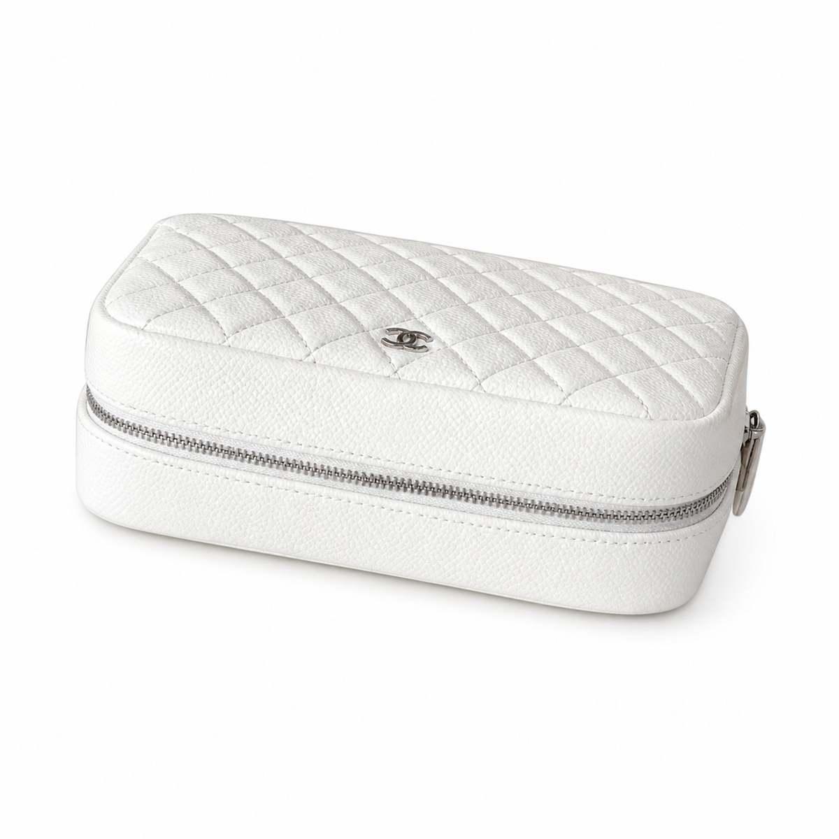 Chanel CC Quilted Mini Vanity Case Bag | Beige & Gold Chain — 21cm