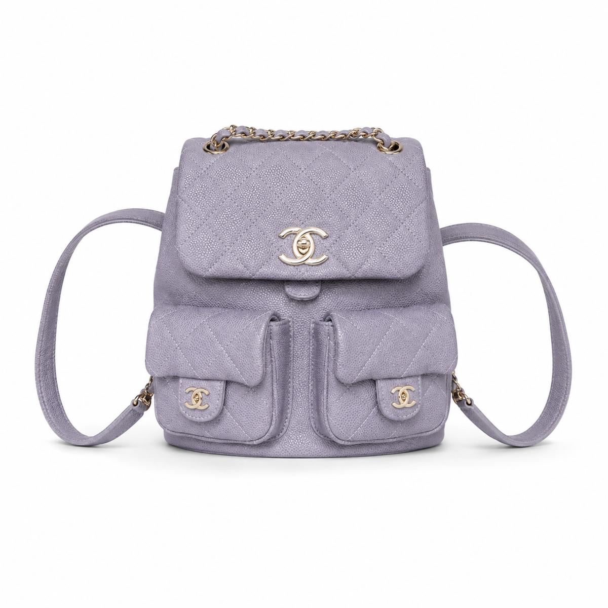 Chanel Duma Iridescent Caviar Backpack | CC Turn-Lock Gold Chain Lilac — 20.5x20cm