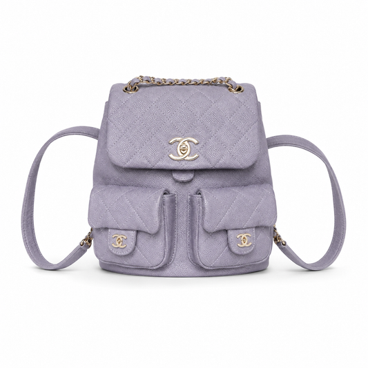 Chanel Duma Iridescent Caviar Backpack | CC Turn-Lock Gold Chain Lilac — 20.5x20cm