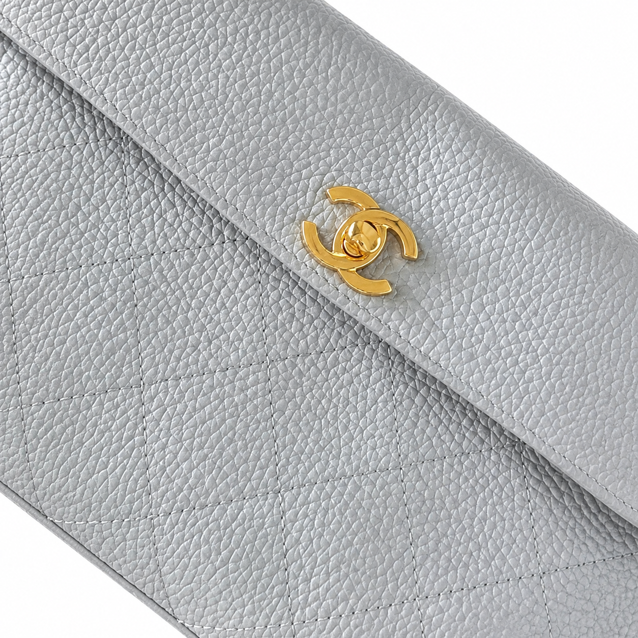 Chanel Lavender Grey Quilted Caviar Flap Tote | Dual Handles & Side Drawstring Detail
