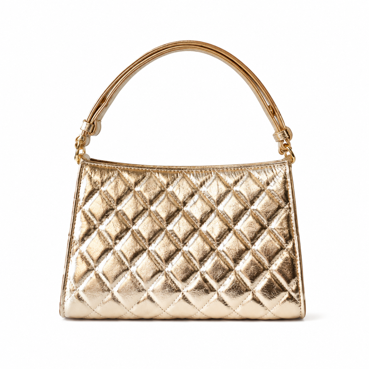 Chanel Metallic Gold Quilted Top Handle Tote | CC Gold Leather — 14x22cm