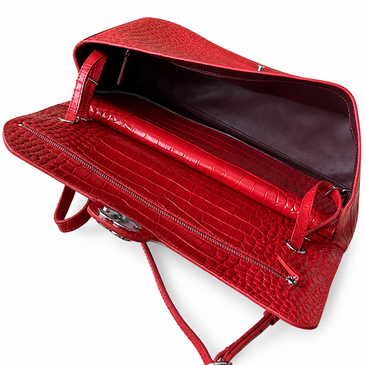Chanel Business Affinity Bag Vivid Red Crocodile-Embossed Leather | Silver CC — 32cm