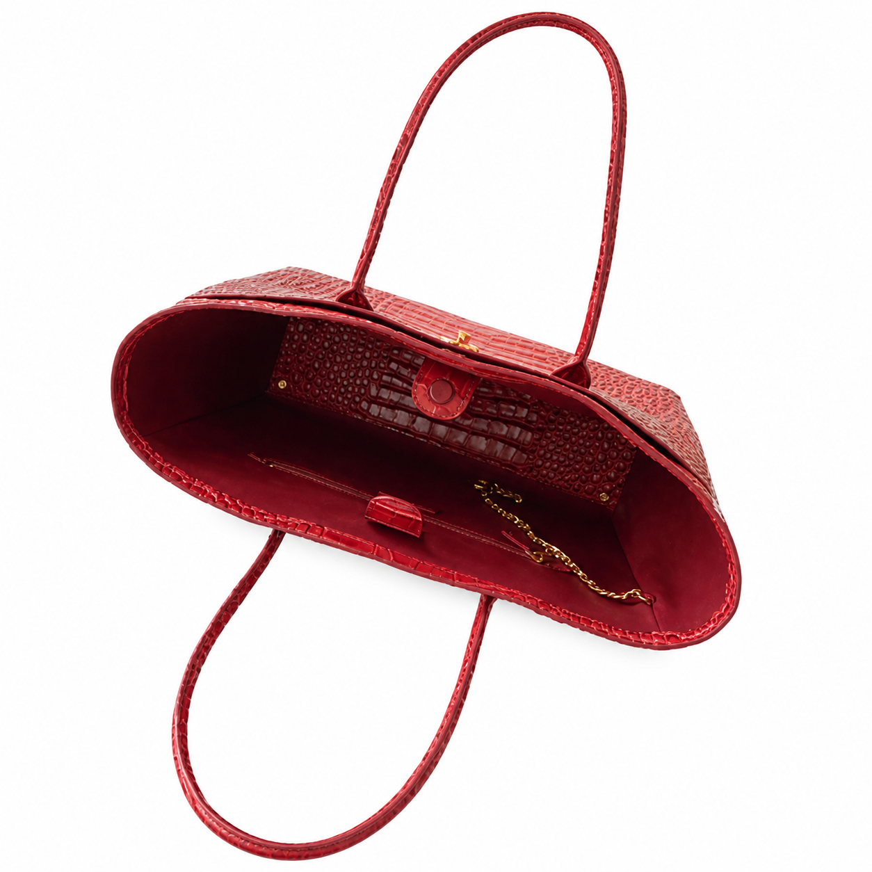 Chanel Burgundy Red Croc-Embossed Large Shopping Tote | Gold CC Turn-Lock & Tonal Handles