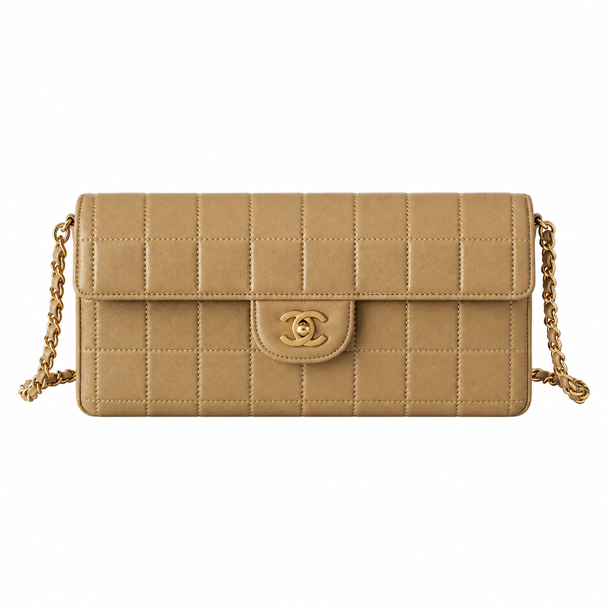 Chanel Square Quilted Lambskin East West Flap Bag Beige 26cm