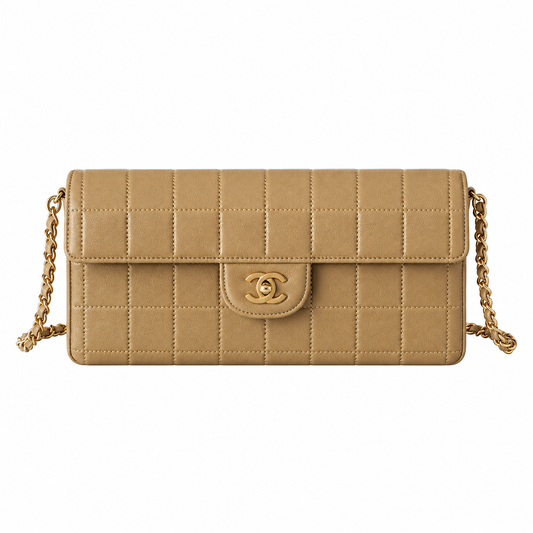 Chanel Square Quilted Lambskin East West Flap Bag Beige 26cm
