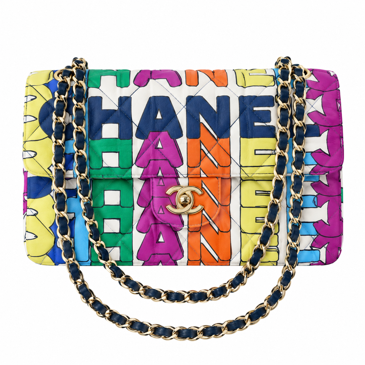 Chanel Multicolor Silk Print Quilted Classic Double Flap Bag 24.5cm