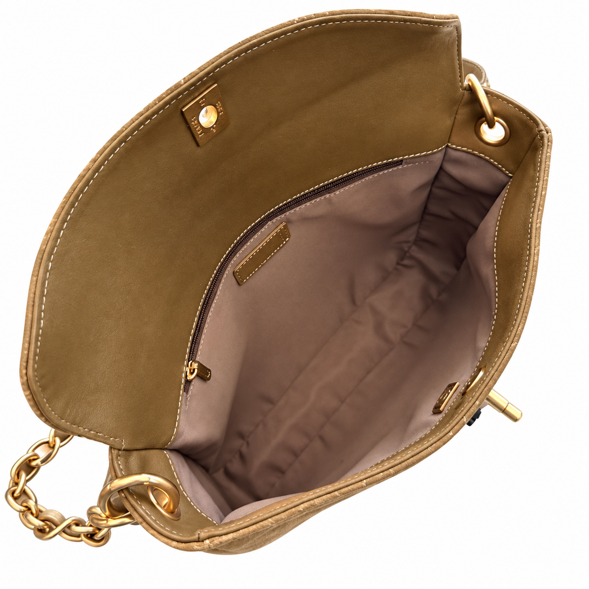 Chanel Quilted Suede CC Turn-Lock Flap Bag Khaki 30×25×7cm