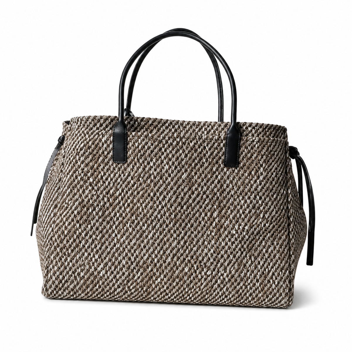 Chanel Large Tote Bag Black & Ivory Diagonal Tweed & Black Leather | Antiqued Gold CC — 43cm