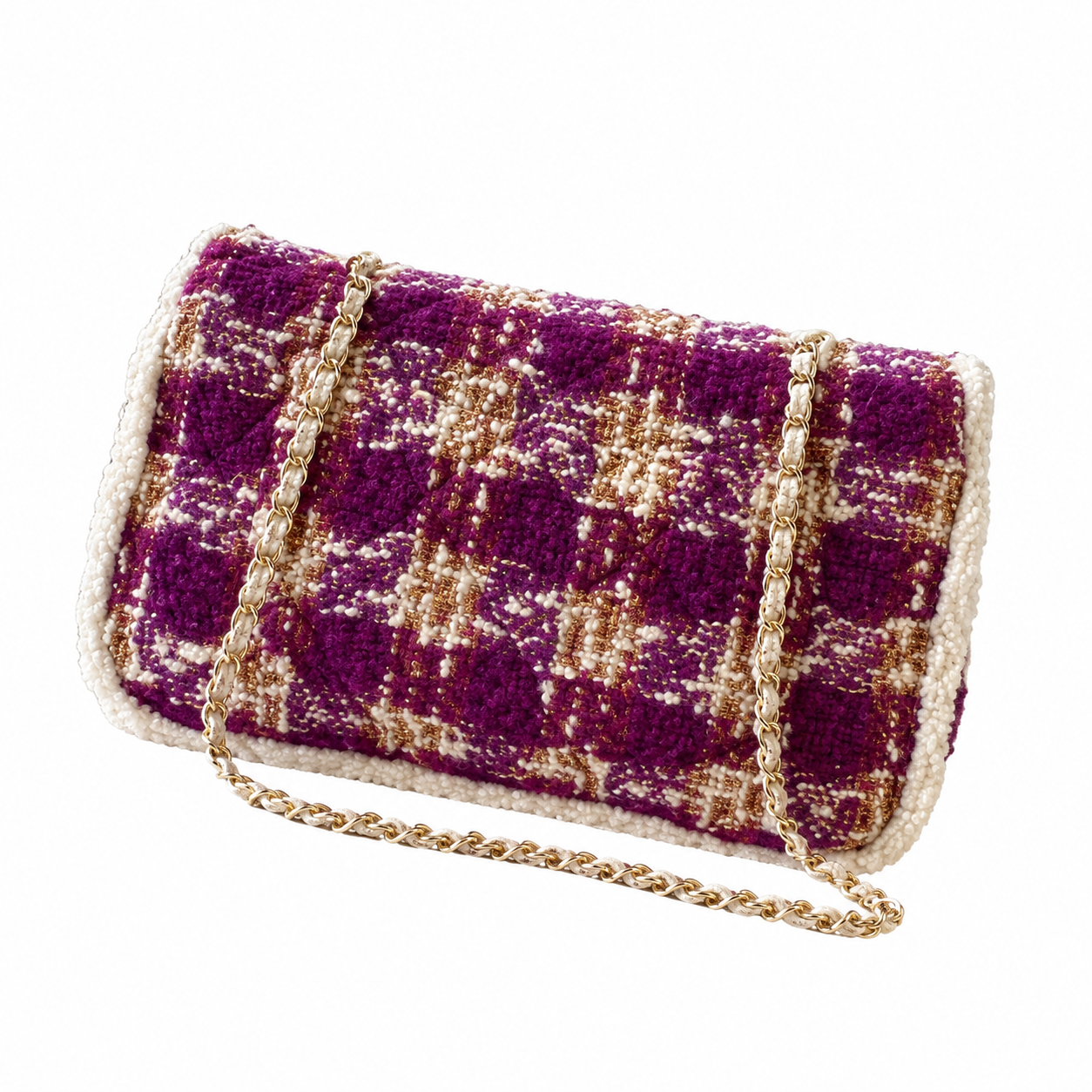 Chanel Tweed Scallop Flap Bag Fuchsia Gold 21×33×10cm