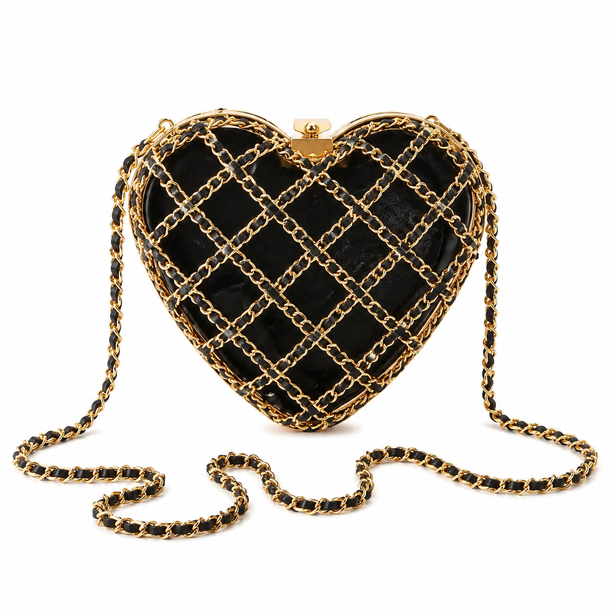 Chanel Quilted Minaudière Evening Clutch | Gold Frame CC Chain Black — 12x11cm