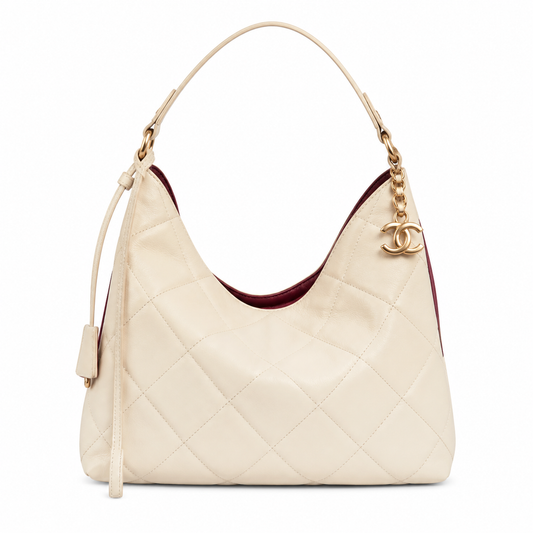 Chanel 31 Large Shopping Bag Cream Ivory Lambskin | Gold CC Charm & Burgundy Interior — 32cm
