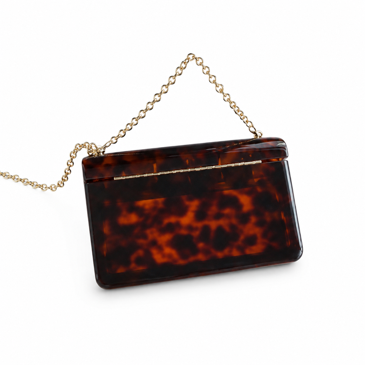 Chanel Tortoiseshell Resin Minaudière Clutch | Gold Hinge Chain Brown — 9x12cm