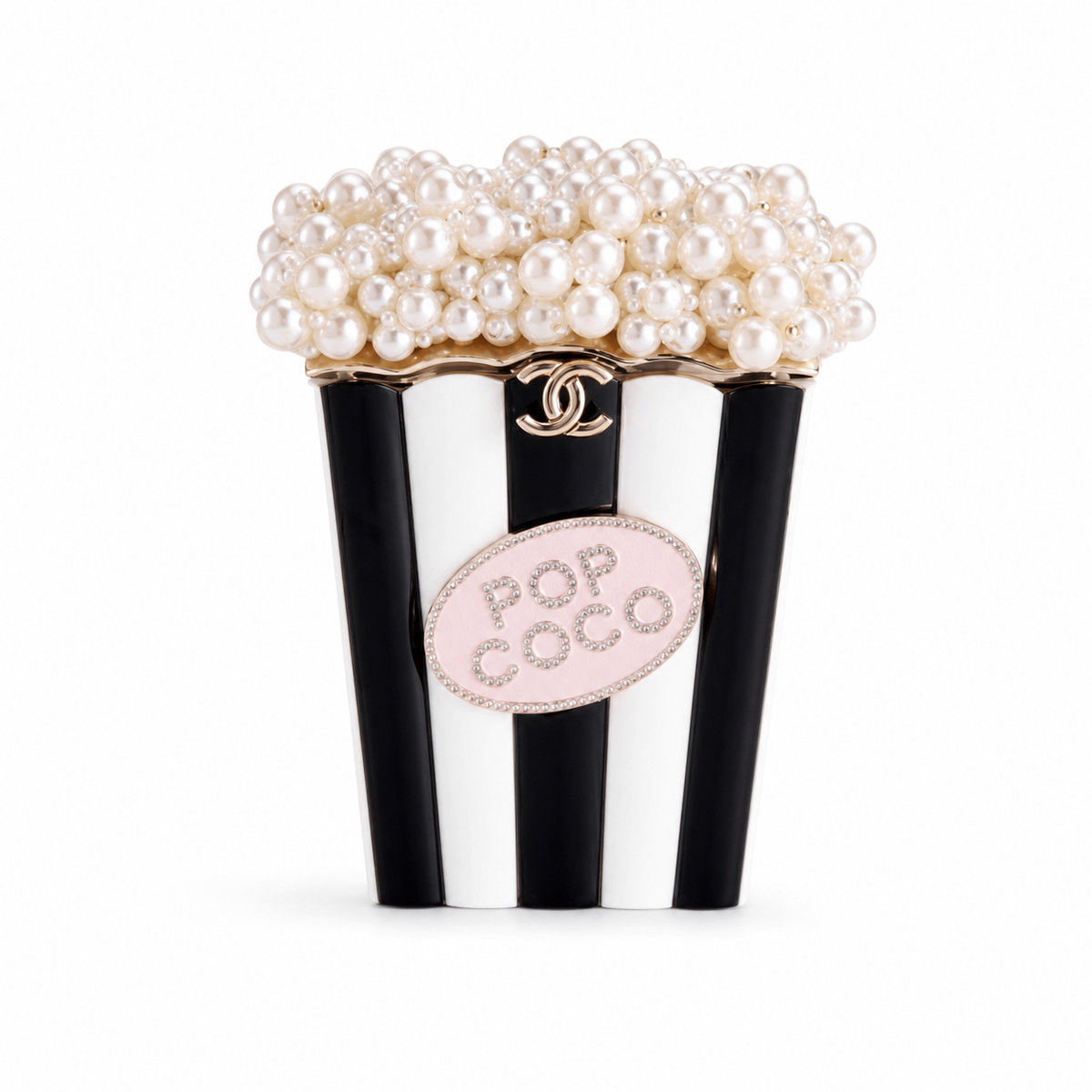 Chanel CC Pop Coco Pearl Popcorn Minaudiere | Black & White Stripe