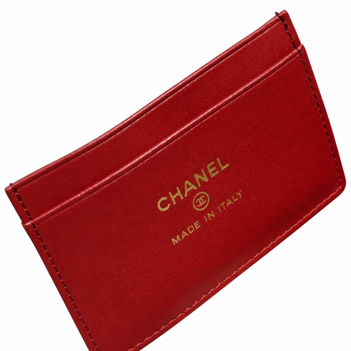 Chanel Crimson Caviar Mini Vanity Case | Triple-Strand Gold Chain — 19cm