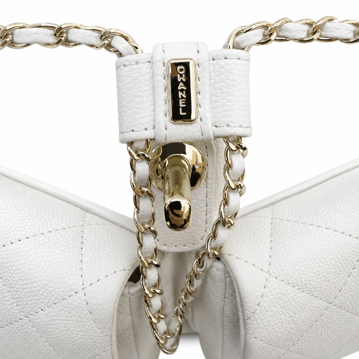 Chanel Caviar Quilted Backpack | Gold Chain CHANEL Tag White — 20.5x20cm