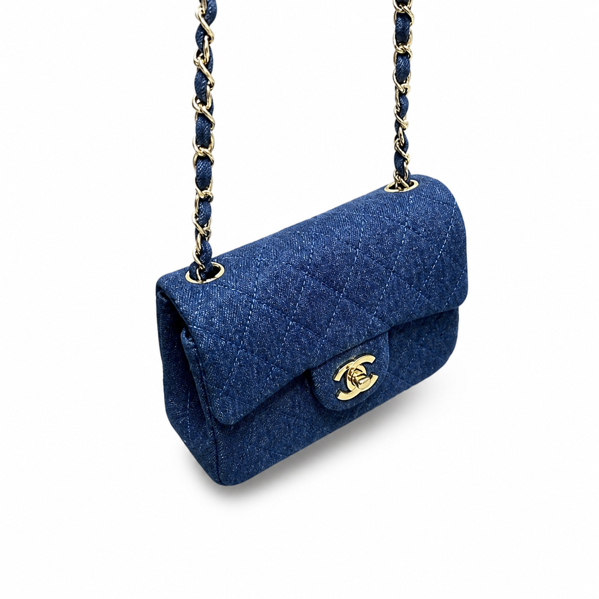 Chanel Mini Classic Flap Indigo Blue Quilted Denim | Gold CC Turn-Lock — 17.5cm