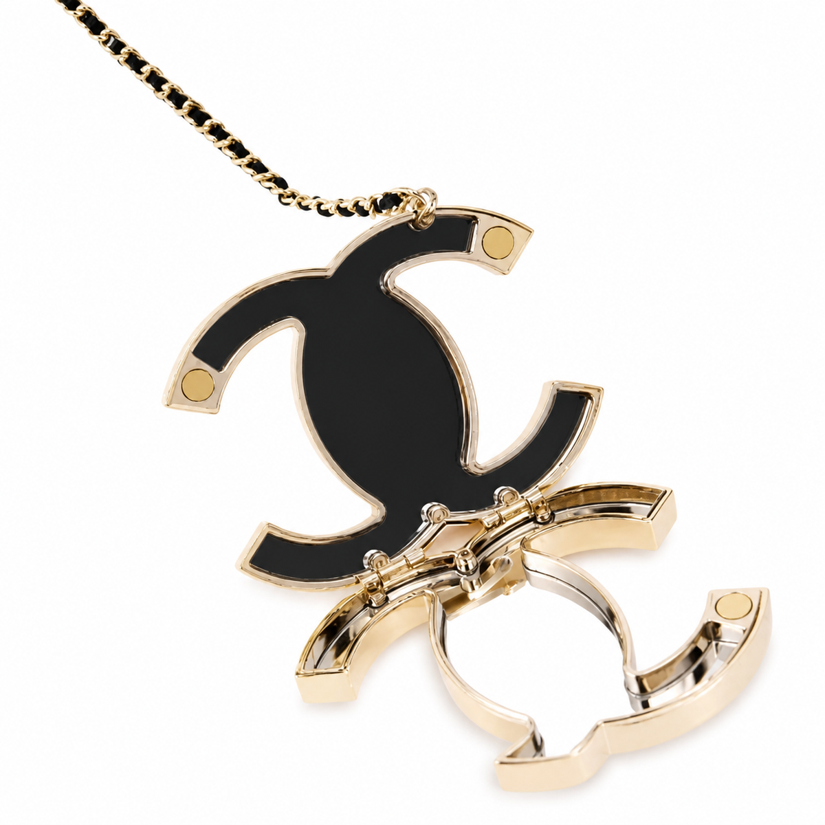 Chanel CC Logo Hard Shell Minaudiere | Gold Mirror & Chain — 10cm