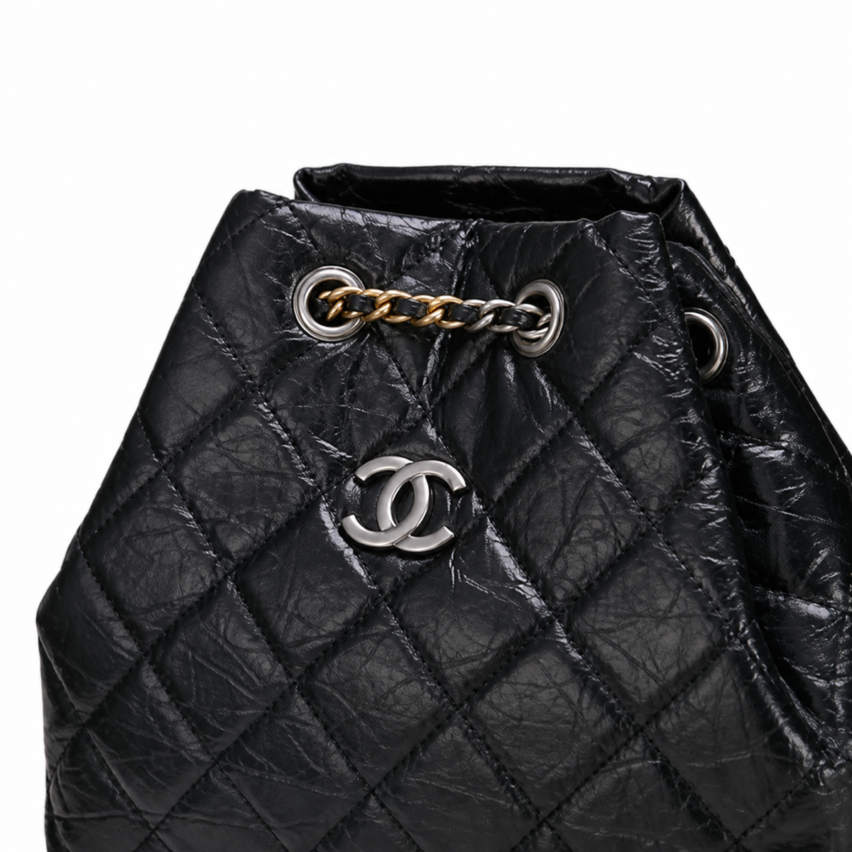 CC Gabrielle Quilted Aged Calfskin Backpack – Black, Mixed Hardware & Chain Straps