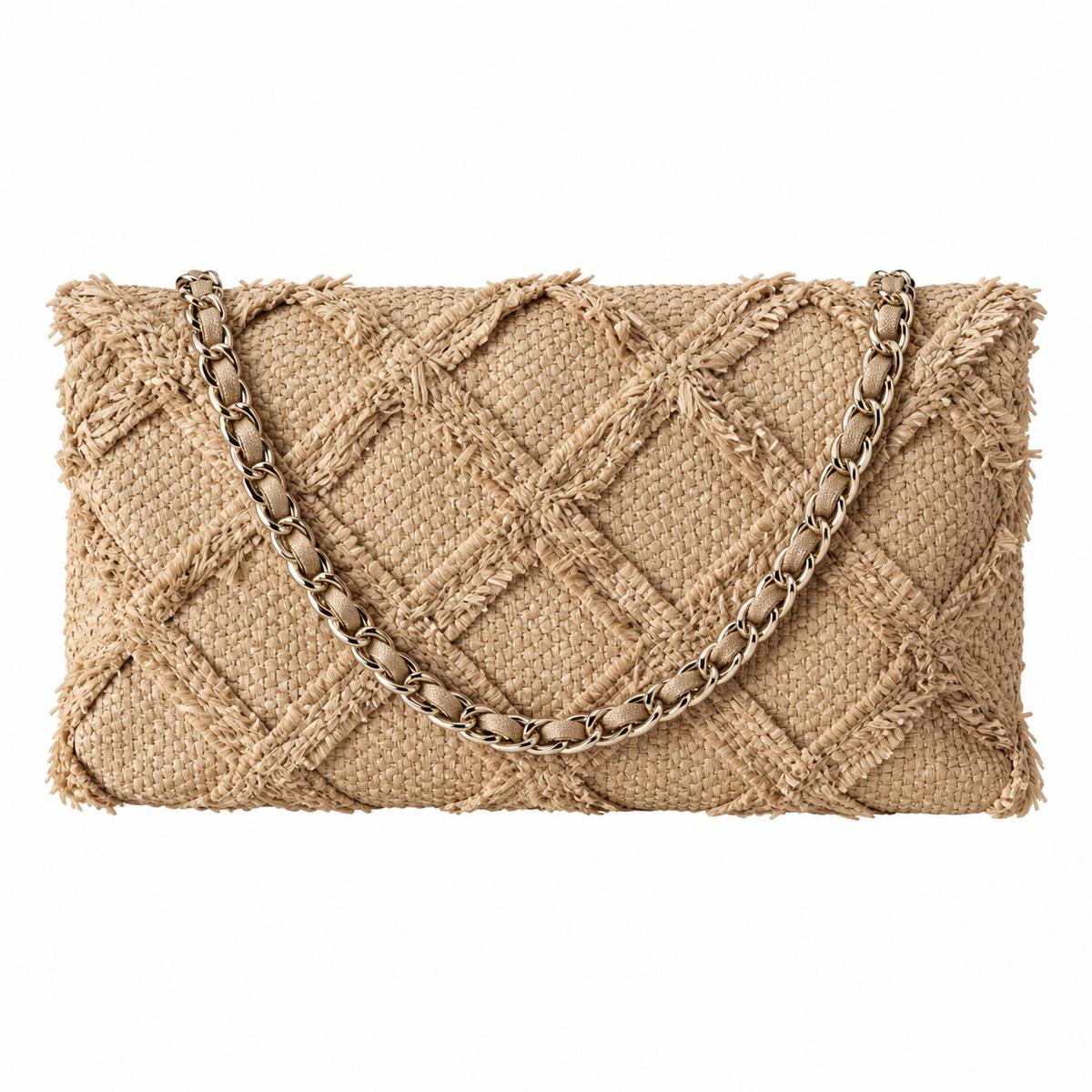 Chanel Large Quilted Raffia Fringe Flap Bag Natural Beige 38cm