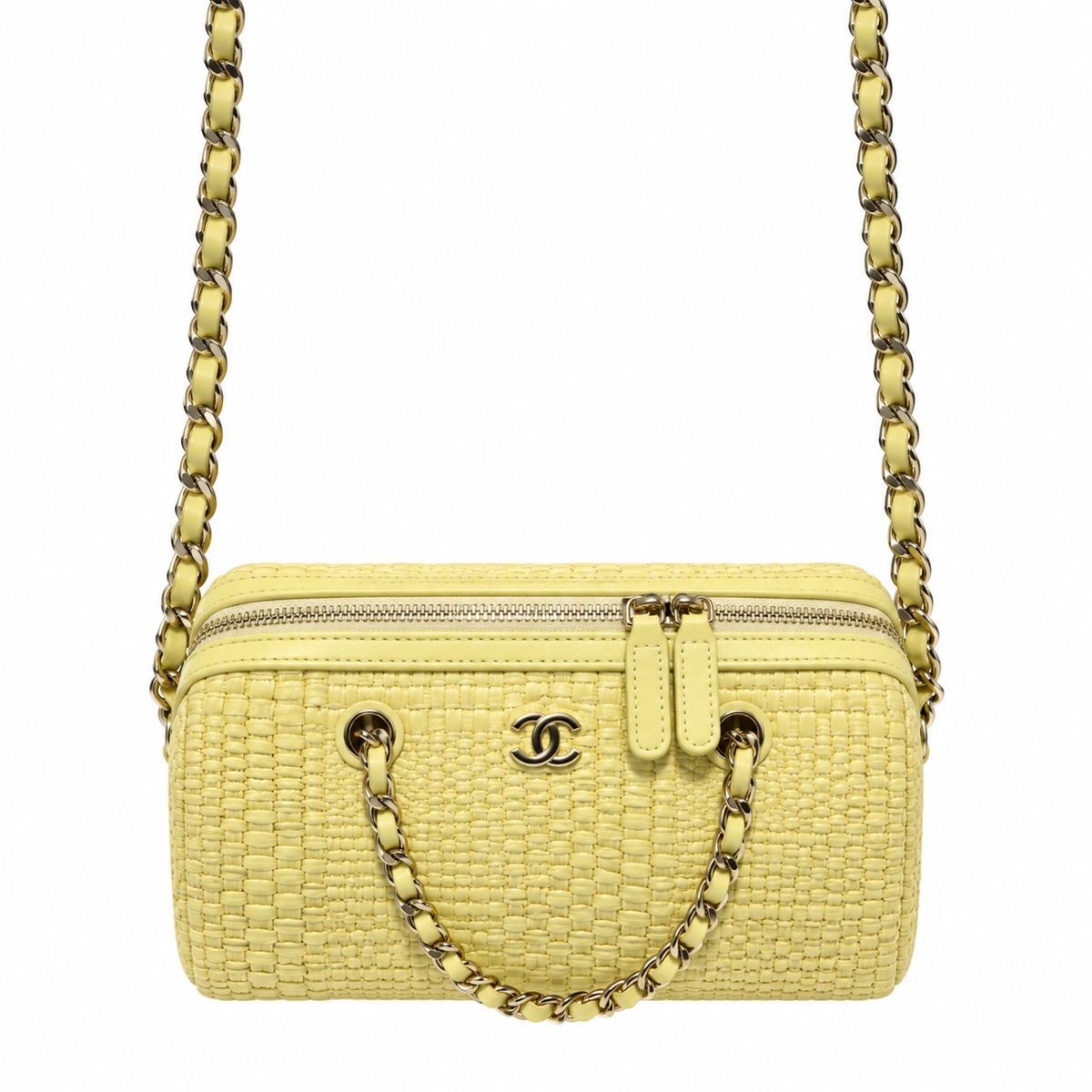 Chanel Raffia Camera Bag Woven Butter Yellow Gold CC 18.5cm