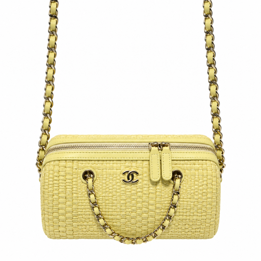 Chanel Raffia Camera Bag Woven Butter Yellow Gold CC 18.5cm