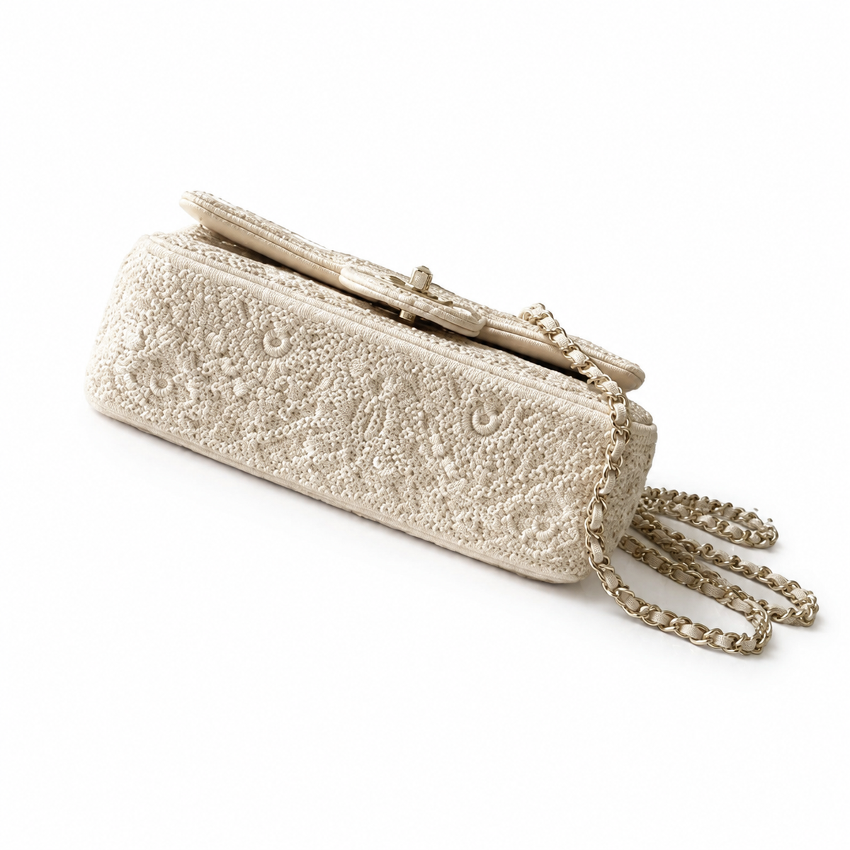 Chanel Ivory Beaded Embroidery Flap Bag | Full-Surface Floral Beadwork & Champagne Gold Hardware