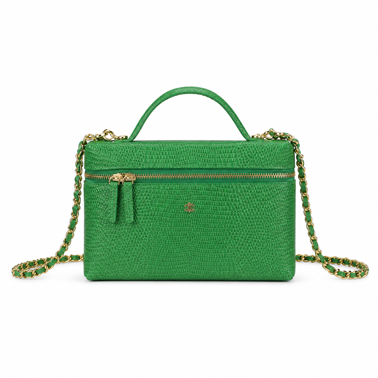 Chanel Kelly Green Lizard-Embossed Vanity Case | Gold Star Charm — 18cm