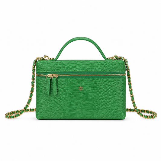Chanel Kelly Green Lizard-Embossed Vanity Case | Gold Star Charm — 18cm